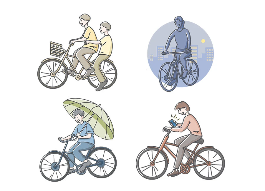 自転車を乗るときやってはいけないこと　イラスト